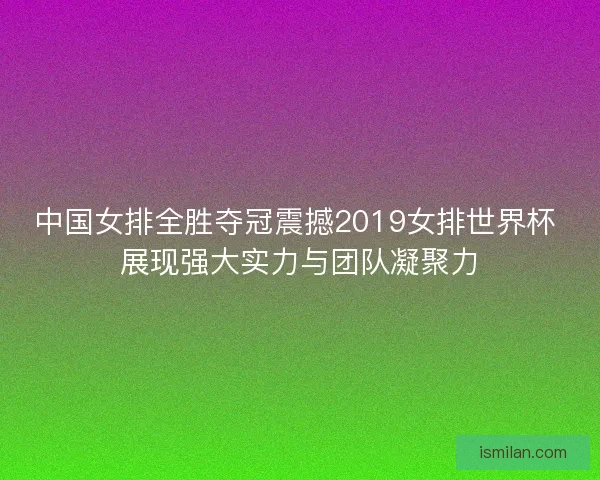 中国女排全胜夺冠震撼2019女排世界杯 展现强大实力与团队凝聚力